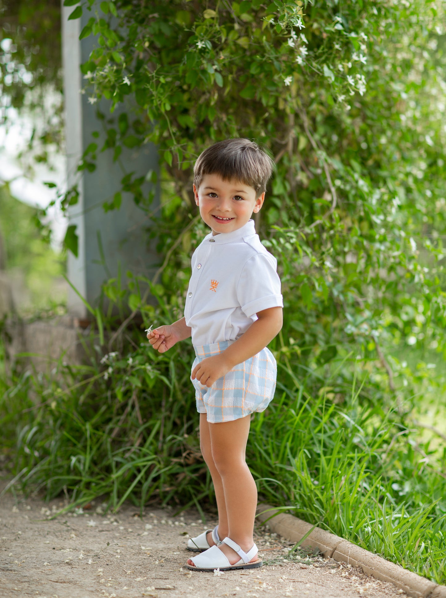 Cotton Pique Shirt with Chinese Collar & Bloomer