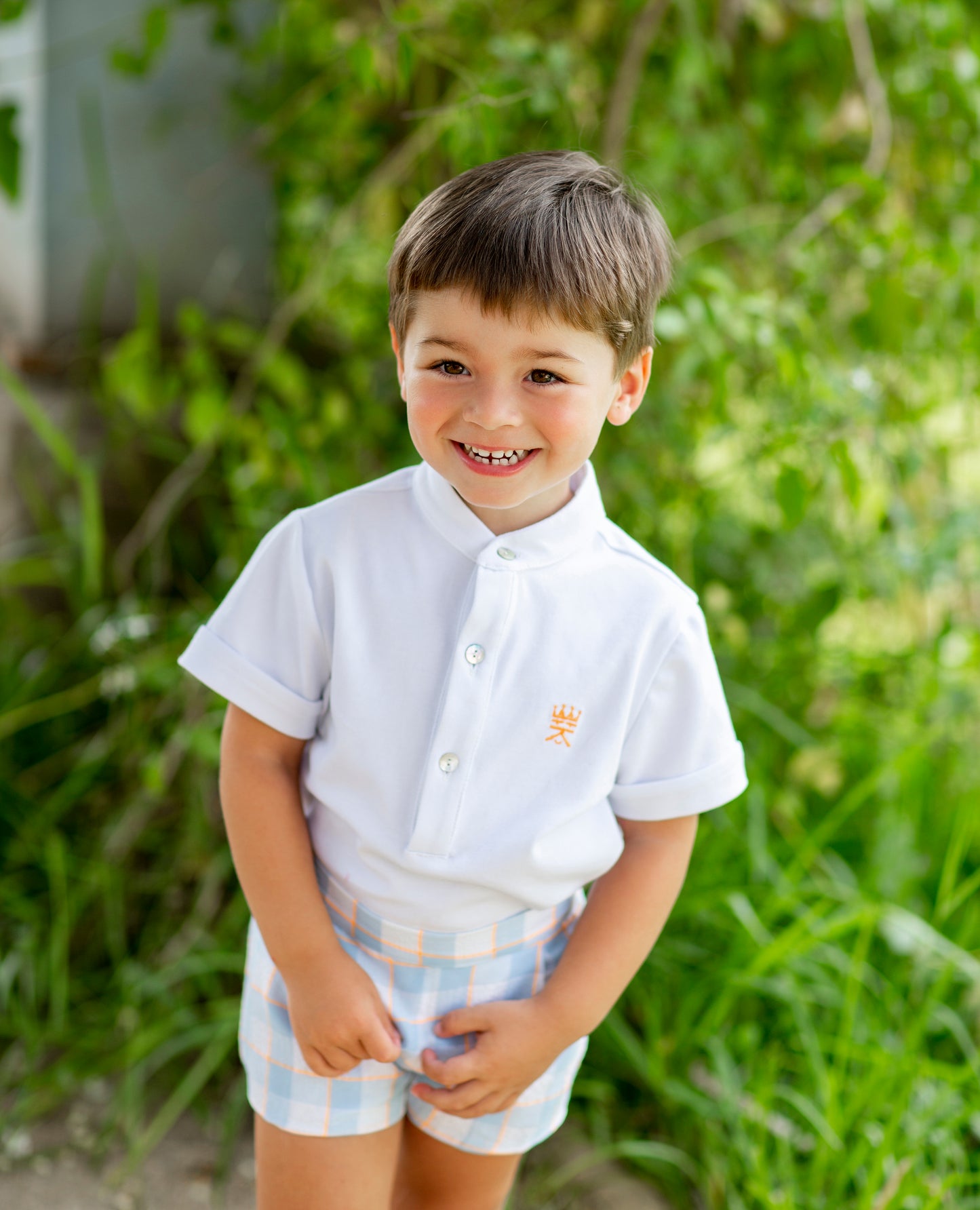 Cotton Pique Shirt with Chinese Collar & Bloomer